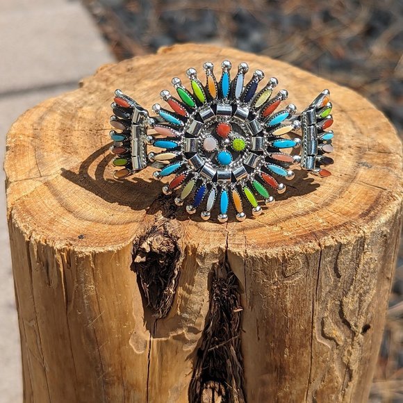 Zuni Petite Needle Point Bracelet Multi Stones Native American Signed  Sz 6.25** - Picture 3 of 10